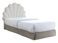 Cabeceira de cama concha 110 cm em veludo branco - MOANA