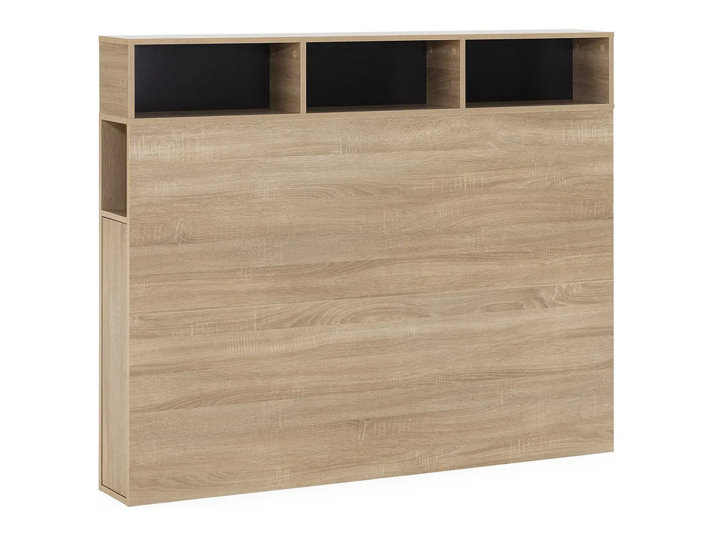 Cabeceira de cama Zeus 145 cm com armazenamento carvalho, 2 portas e 9 furos