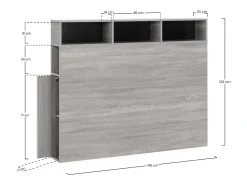 Cabeceira de cama Zeus 145 cm com armazenamento carvalho, 2 portas e 9 furos