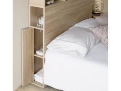 Cabeceira de cama Zeus 145 cm com armazenamento carvalho, 2 portas e 9 furos
