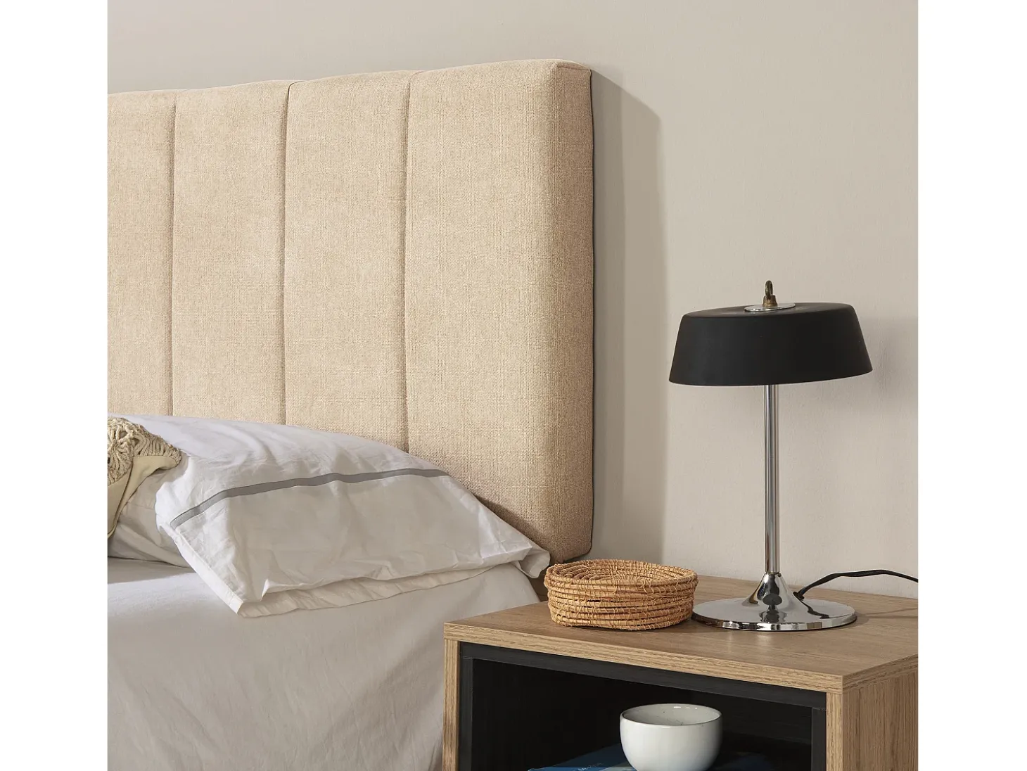 Cabeceira estofada Creta 160x60 cm Cor Bege, Acolchoada com Espuma, Bordado Vertical, 8 cm de Espessura