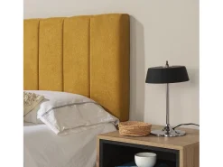 Cabeceira estofada Creta 160x60 cm Cor Mostarda, Acolchoada com Espuma, Bordado Vertical, 8 cm de Espessura