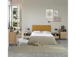 Cabeceira estofada Creta 160x60 cm Cor Mostarda, Acolchoada com Espuma, Bordado Vertical, 8 cm de Espessura