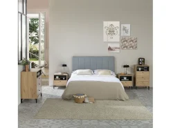 Cabeceira estofada Creta 160x60 cm Cor Cinza, Acolchoada com Espuma, Bordado Vertical, 8 cm de Espessura