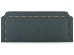 Cabeceira estofada Leonor 160 x 60 cm Azul, Tachas em Marrom, Espessura Total 8 cm