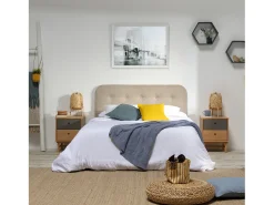 Cabeceira estofada Saona 140x60 cm Cor Bege, Acolchoada com Espuma, para Cama 135 cm, Botões em capitonê, 8 cm de Espessura