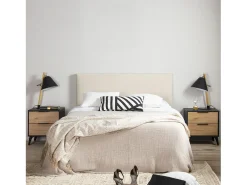 Cabeceira estofada Tagomago 140x60 cm de Linho Natural, para Cama 135 cm, Acolchoada com Espuma, 8 cm de Espessura