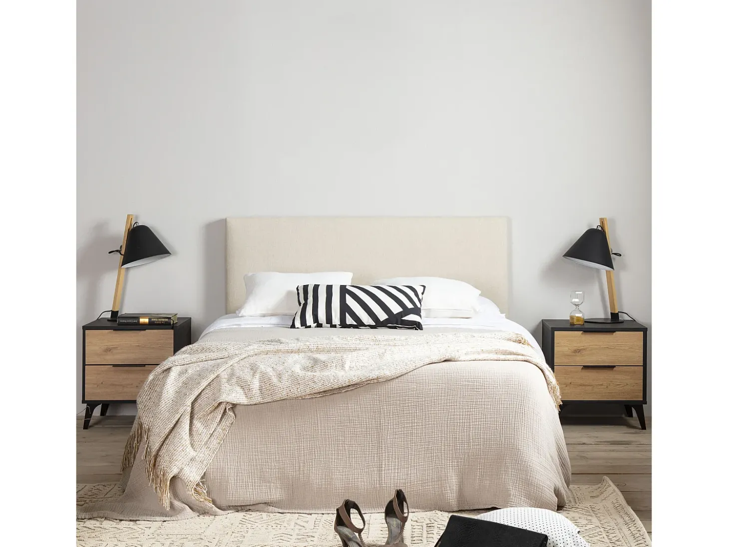 Cabeceira estofada Tagomago 140x60 cm de Linho Natural, para Cama 135 cm, Acolchoada com Espuma, 8 cm de Espessura