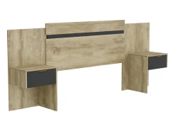 Cabeceira extensível com mesas de cabeceira 140/160 cm, natural e preta - PARATI