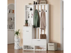 Cabide 6 em 1 - 100 x 30 x 180 cm - com 8 ganchos + sapateira + gavetas - aglomerado - branco