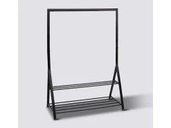 Cabide Artemis com barra e 2 prateleiras, preto, 121 x 167 cm