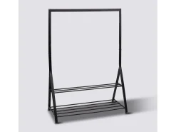 Cabide Artemis com barra e 2 prateleiras, preto, 121 x 167 cm