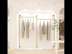 Cabide de parede em metal dourado, varão para pendurar, cabideiro 205x190cm