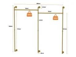 Cabide de parede em metal dourado, varão para pendurar, cabideiro 205x190cm