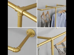 Cabide de parede em metal dourado, varão para pendurar, cabideiro 205x190cm