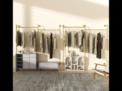 Cabide de parede em metal dourado, varão para pendurar, cabideiro 205x190cm