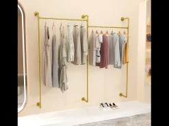Cabide de parede em metal dourado, varão para pendurar, cabideiro 205x190cm