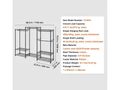Cabide, SucceBuy Cabide para Roupa de Alta Resistência, Capacidade de 362 kg, 4 Varões para Pendurar e 8 Níveis de Arrumação, Cabide com Rodas