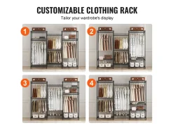 Cabide, SucceBuy Cabide para Roupa de Alta Resistência, Capacidade de 362 kg, 4 Varões para Pendurar e 8 Níveis de Arrumação, Cabide com Rodas