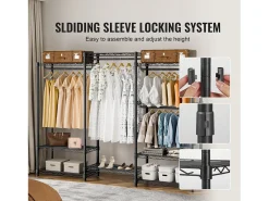 Cabide, SucceBuy Cabide para Roupa de Alta Resistência, Capacidade de 362 kg, 4 Varões para Pendurar e 8 Níveis de Arrumação, Cabide com Rodas