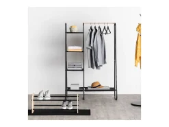 Cabideiro 1 Barra 4 Prateleiras Metal Preto 150x102 cm