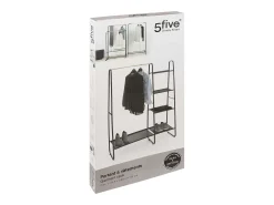 Cabideiro 1 Barra 4 Prateleiras Metal Preto 150x102 cm