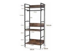 Cabideiro - Guarda-roupa aberto em metal e madeira Cabideiro removível para roupas - 162x60x40cm