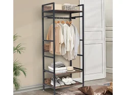 Cabideiro - Guarda-roupa aberto em metal e madeira Cabideiro removível para roupas - 162x60x40cm