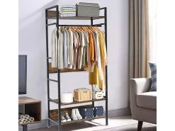 Cabideiro - Guarda-roupa aberto em metal e madeira Cabideiro removível para roupas - 162x60x40cm