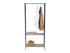Cabideiro com 2 prateleiras, melamina e metal carvalho preto cambriano, 64x150x40 cm
