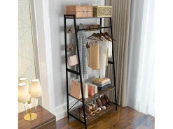 Cabideiro com duas prateleiras Guarda-roupa de entrada estilo industrial Cabideiro H182cm