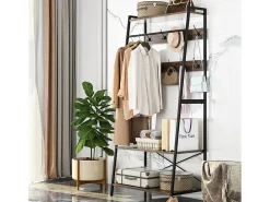 Cabideiro com duas prateleiras Guarda-roupa de entrada estilo industrial Cabideiro H182cm