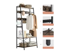 Cabideiro com duas prateleiras Guarda-roupa de entrada estilo industrial Cabideiro H182cm