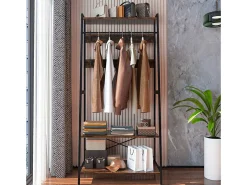 Cabideiro com duas prateleiras Guarda-roupa de entrada estilo industrial Cabideiro H182cm