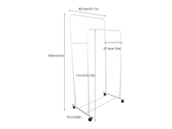 Cabideiro com rodas, cabideiro multifuncional resistente, cabideiro profissional com 2 hastes, 80,5x51x155 cm