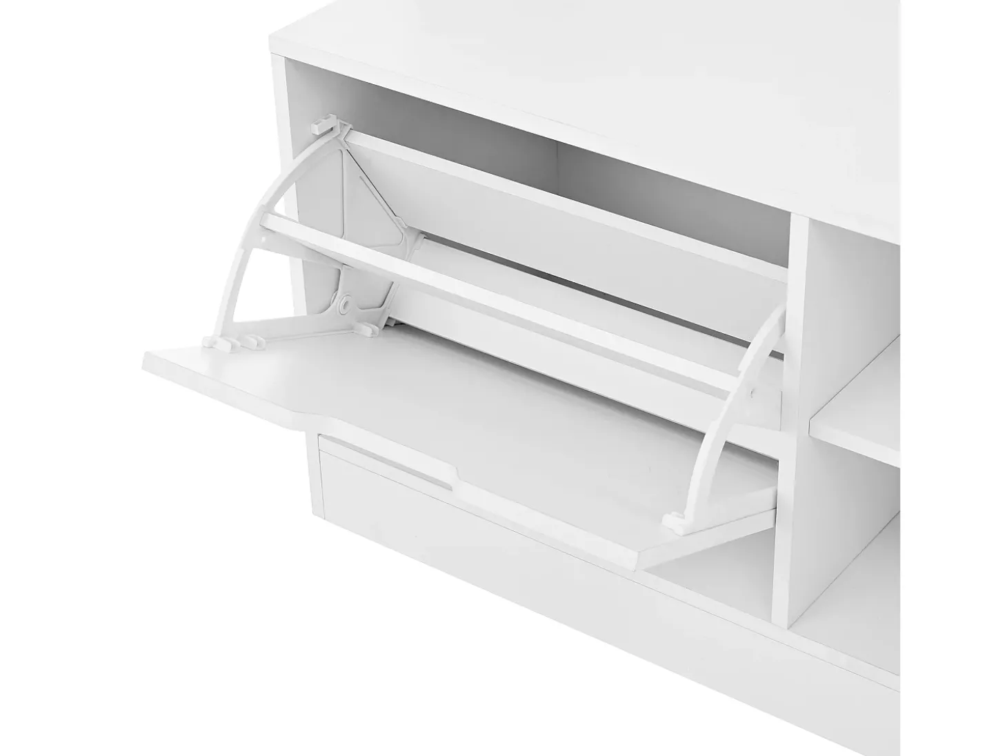 Cabideiro de entrada moderno 100x40x185.4cm - com 6 ganchos e 1 porta - com 4 prateleiras abertas - Branco