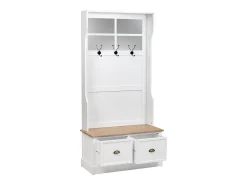 Cabideiro de madeira para hall de entrada com 2 gavetas, branco.