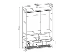 Cabideiro de metal e MDF 180 x 120 x 40 cm efeito nogueira preta 03_0008138