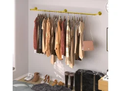 Cabideiro de parede para roupas, cabideiro industrial para roupas, cabideiro sólido, cabideiro removível para roupas de grife 180x27,5x2,5 cm