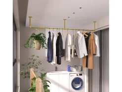 Cabideiro de parede para roupas, cabideiro industrial para roupas, cabideiro sólido, cabideiro removível para roupas de grife 180x27,5x2,5 cm