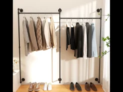 Cabideiro de parede para vestiário, cabideiro industrial para roupas, guarda-roupa aberto, design em tubos 205x190cm