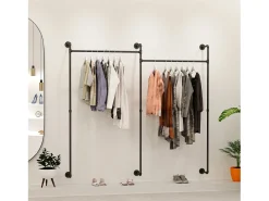 Cabideiro de parede para vestiário, cabideiro industrial para roupas, guarda-roupa aberto, design em tubos 205x190cm