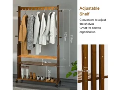 Cabideiro resistente com prateleira, cabideiro com rodas, cabideiro de quarto 104x32,2x166cm