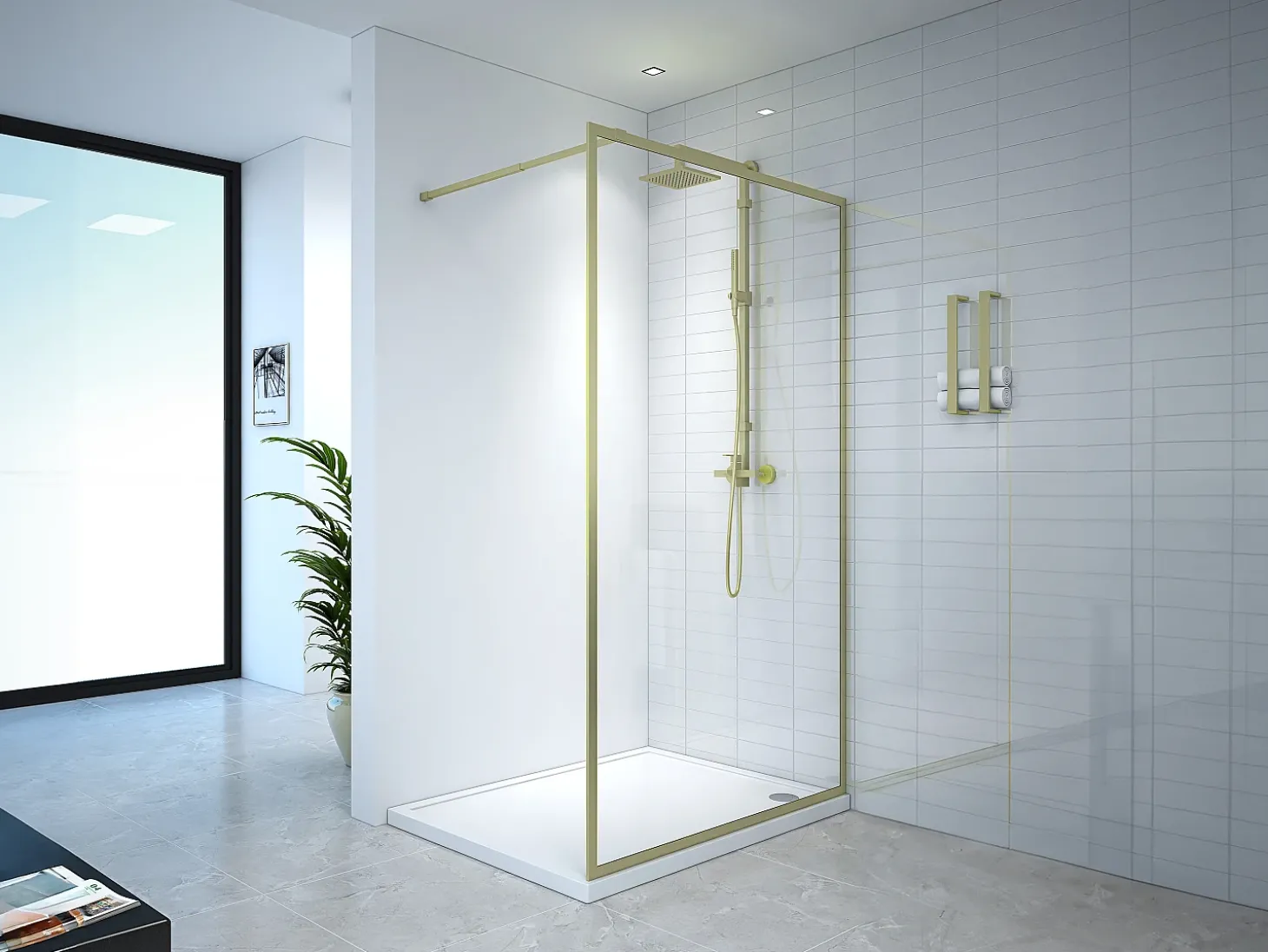 Cabina de duche de acesso direto, 120 x 200 x 92 cm, dourada, vidro, AMBERI