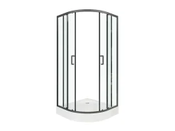 Cabina de duche de canto com base de duche, preta, 90 cm de largura x 90 cm de profundidade x 192 cm de altura, SIDOA