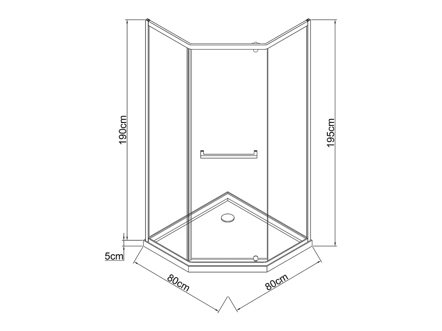Cabine de chuveiro pentagonal com base, preto mate, 80 x 80 x 195 cm CRISTELIO