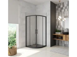 Cabine de duche 1/4 círculo correr Perfil preto mate Vidro temperado 5mm (780-800)x(780-800)x1850mm-AICA