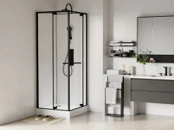 Cabine de duche, altura ajustável, branco e preto, C80 x L80 x A213/232 cm - BADONI