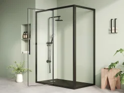 Cabine de duche com porta pivotante preto mate - 140 x 80 x 195 cm - TORONI