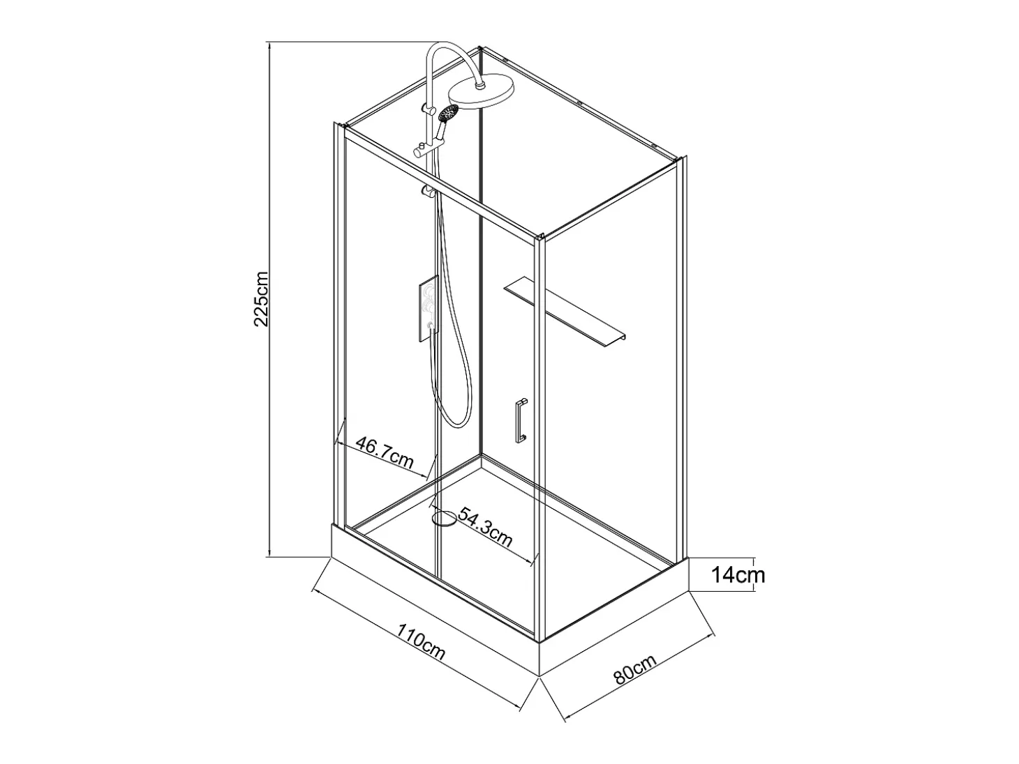 Cabine de duche de canto reversível, preto fosco, C110 x L80 x A225 cm ZODANI